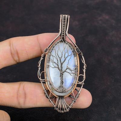 Tree Of Life Rainbow Moonstone Pendant Copper Wire Wrapped Gemstone Pendant Tree Of Life Jewelry Handmade Pendant Copper Jewelry For Gift