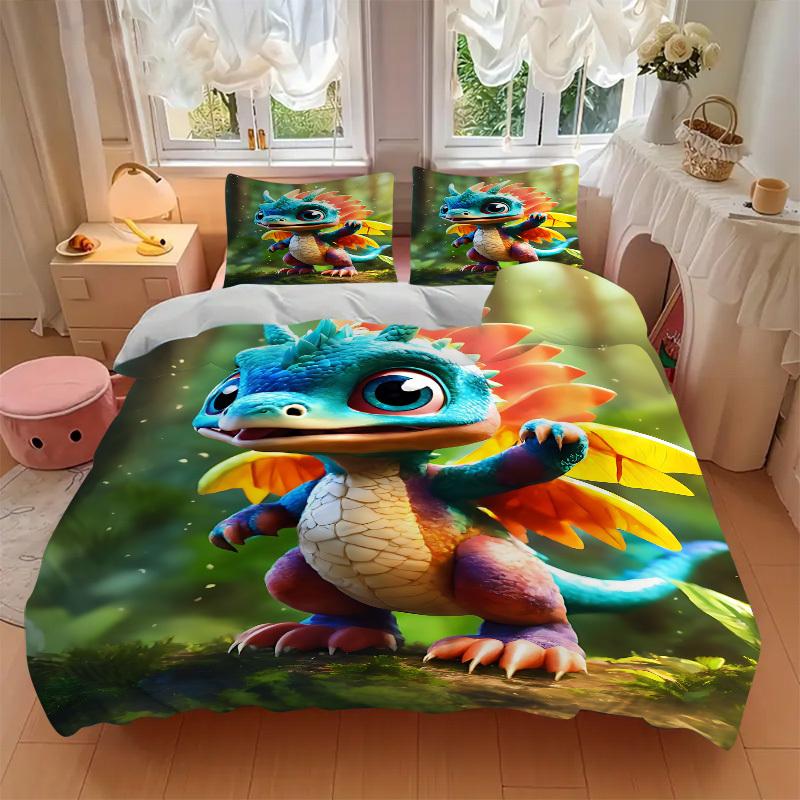 3pcs bedding set Dragon Forest Includes 1 Comforter + 2 Pillowcases, Without Pillow Inserts, Soft Comfortable, Lightweight Breathable, Print