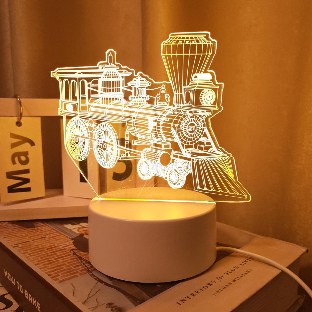 Retro steam train 3D night light, USB monochrome warm light, very suitable for bedroom environment and room decoration