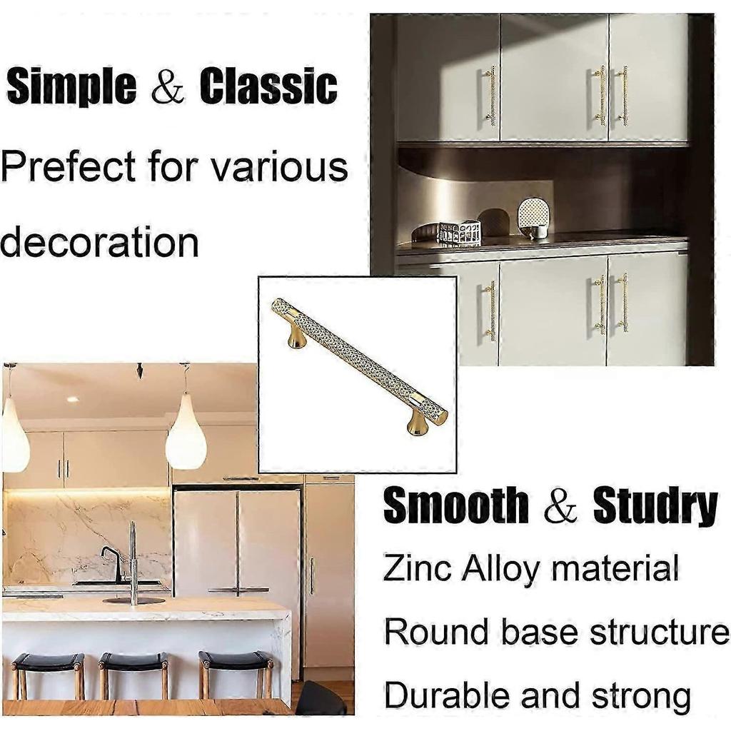 6 Pieces Gold Kitchen Cabinet Pulls, Door Knobs 96mm Center Distance, Zinc Alloy Cabinet Pull, Modern Drawer Knob, Bedroom Cabinet Pulls for Bathroom