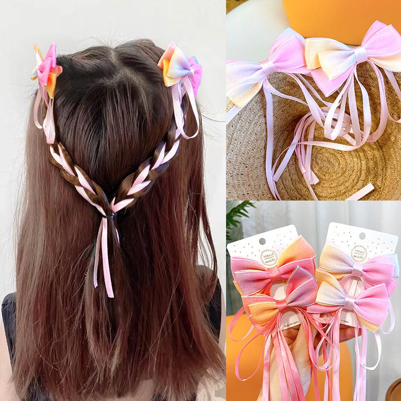 2Pcs  Chinese Style Gradient Bow Tassel Hairpins Children Sweet Girls Lovely Hair Clips Barrettes Hairgrips Hair Accessories