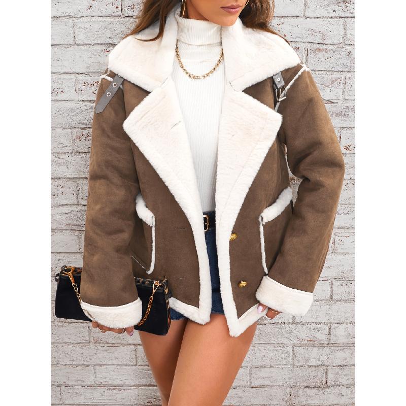 Giacca di Pelliccia Sintetica con Collo a Revers Autunnale e Invernale Nuova Moda Europea e Americana Cappotto Caldo Integrato Pelliccia Donna