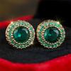 Trendy Green Crystal Zircon Round Stone Stud Earrings For Women Vintage Rose Gold Silver Color Wedding Jewelry Mother's Day Gift