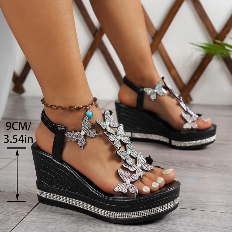 Fashion Women Clear PVC Sandals Women's High Heel Wedge Sandals Platform Fashionable Butterfly Decoration Glitter Sandalias De Mujer