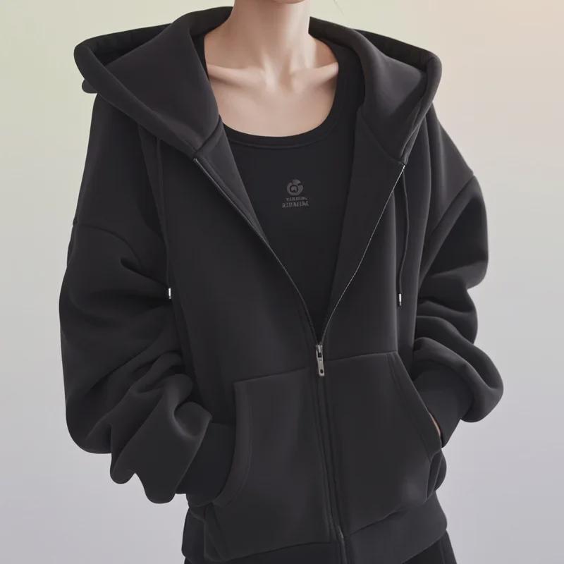 Unisex Hooded Velvet Cardigan: New Solid Color Zipper Style for Autumn/Winter