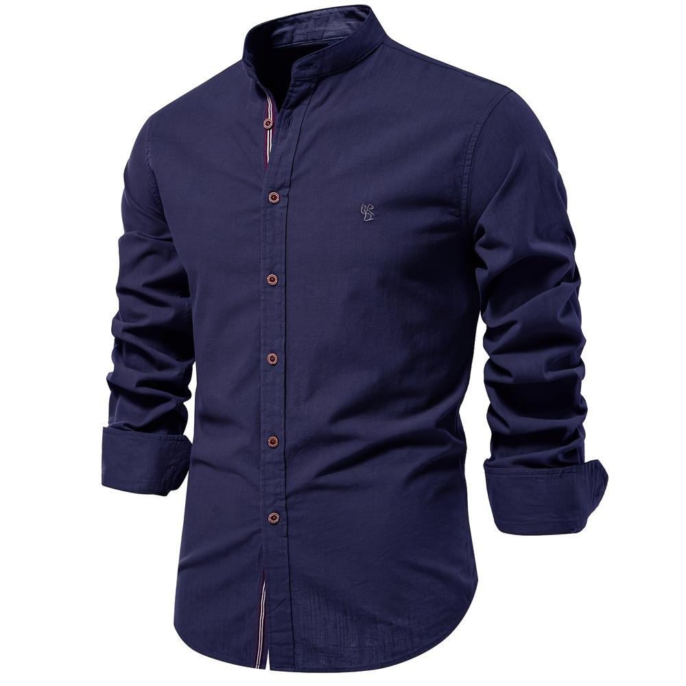 Camicia Sociale in Cotone da Uomo Tinta Unita Manica Lunga Camicia di Alta Qualità per Uomo Primavera Stand Casual Camicie da Uomo