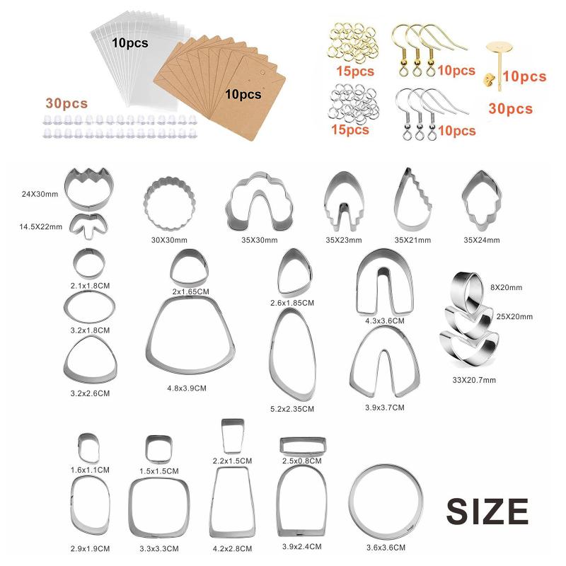 138pcs Diy Clay Earing Cutters Set Stainless Steel Earrings Accessories For Polymer Clay Jewelry