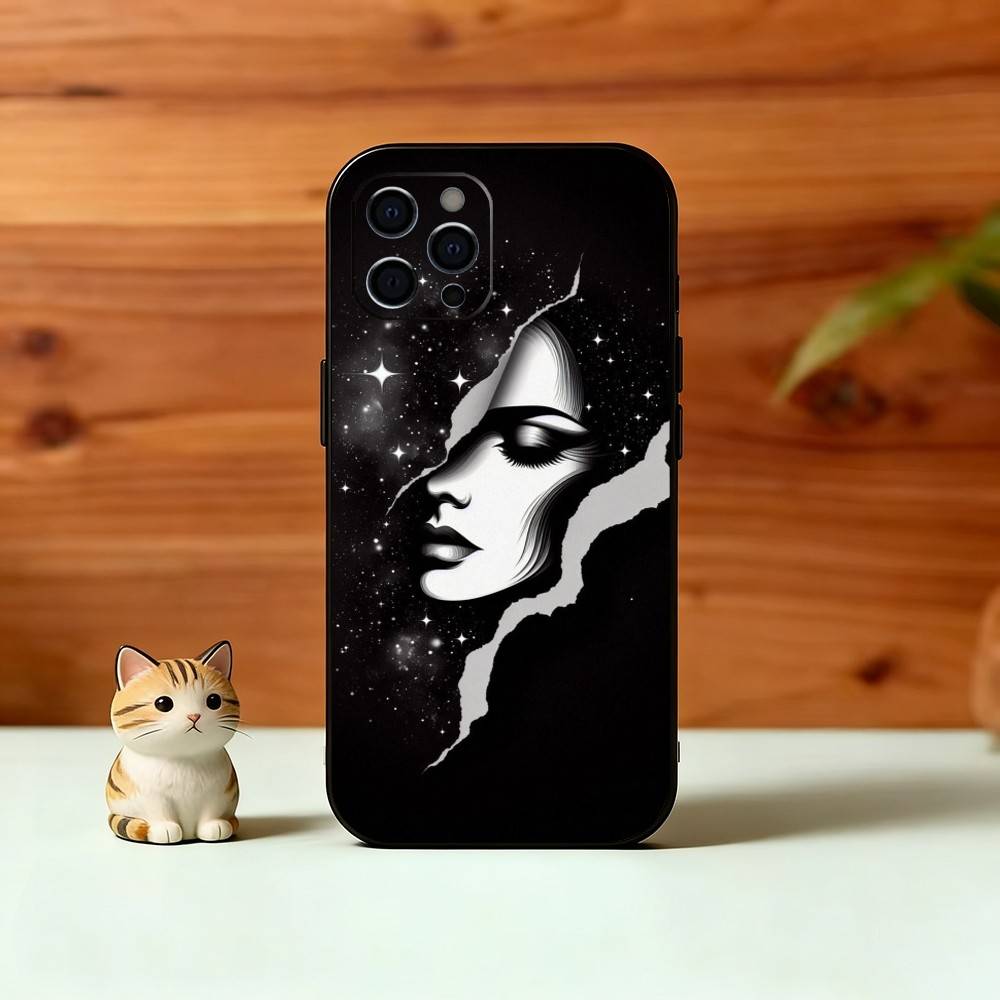 Line art Phone Case For iPhone 17, 16,15,14,13,12,11 Plus,Pro Max, Others Soft Black Cover