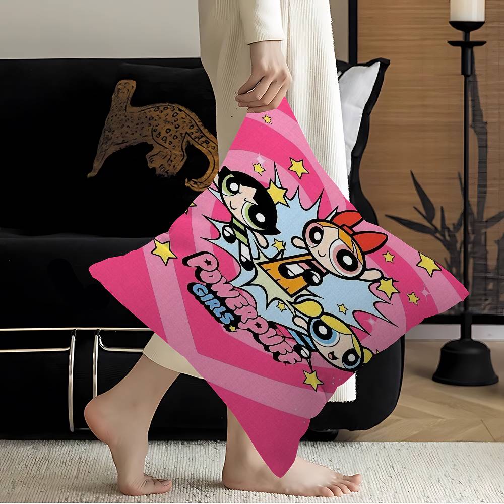 Kawaii PPowerpuff Anime GGirls Cushion Cover Pillow Cover Decor Pillowcase Printed Cushion Case for Couch