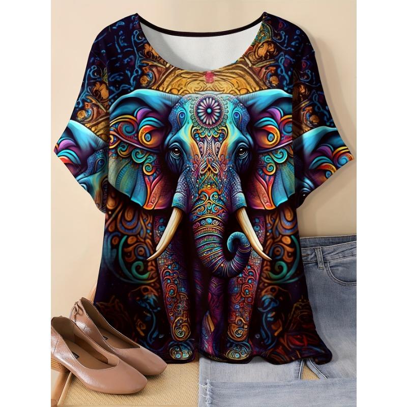 

Creative Elephant Pattern 3D Printed Round Neck Short Sleeved Women s T-shirt 5XL