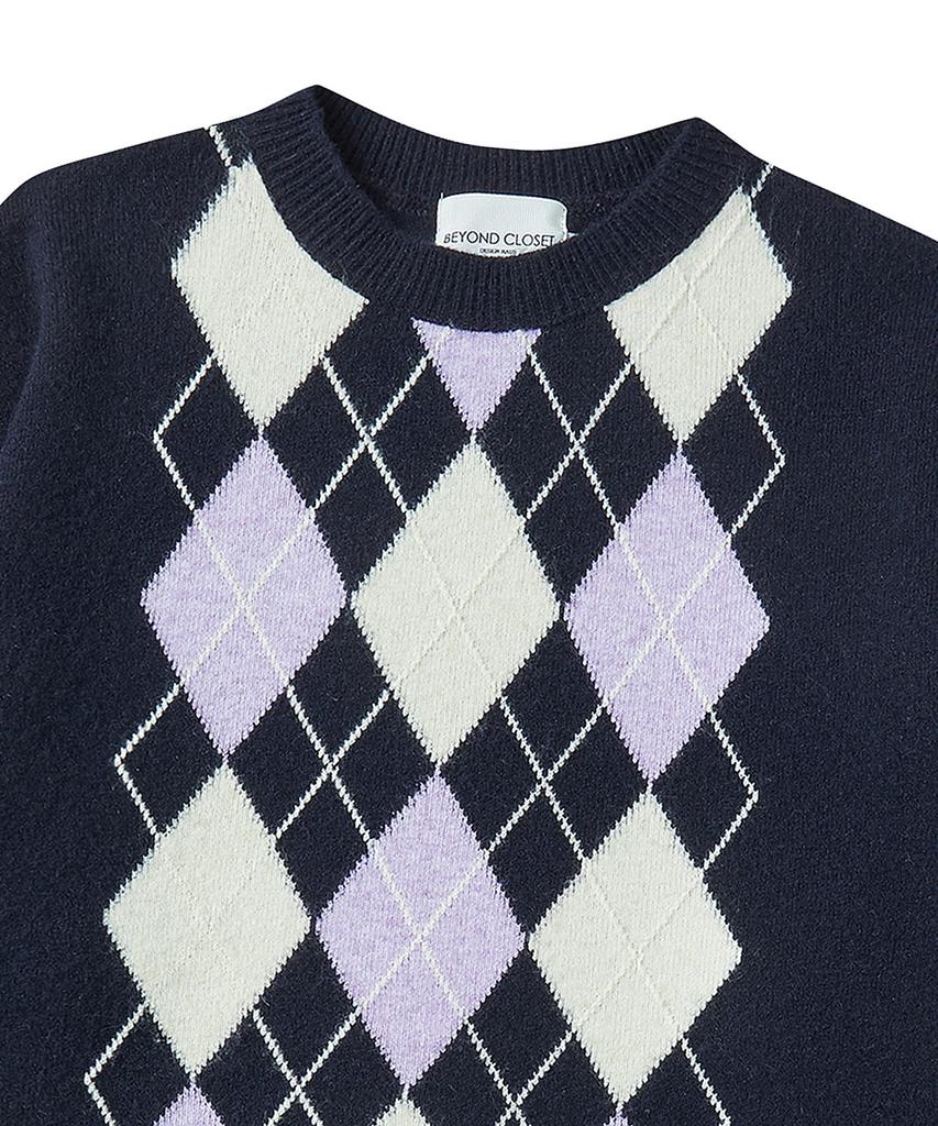 BEYOND CLOSET Romantic Modern Argyle Soft Knit Navy