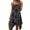 Women's Summer Casual Vintage Floral Print Round Neck Adjustable Suspender Dress With Pockets