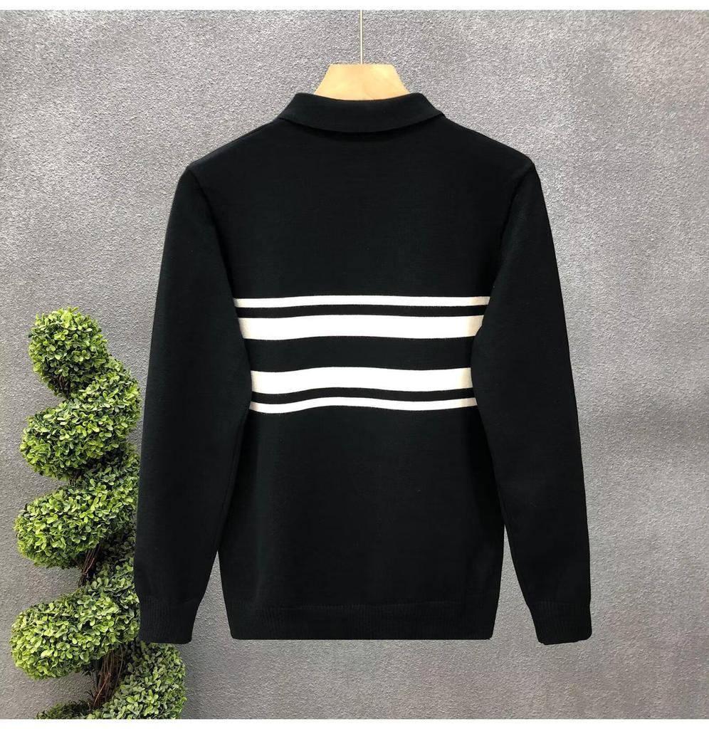 Men's Korean Color Block Striped Knit Polo Sweater - Trendy Autumn/Winter Fashion