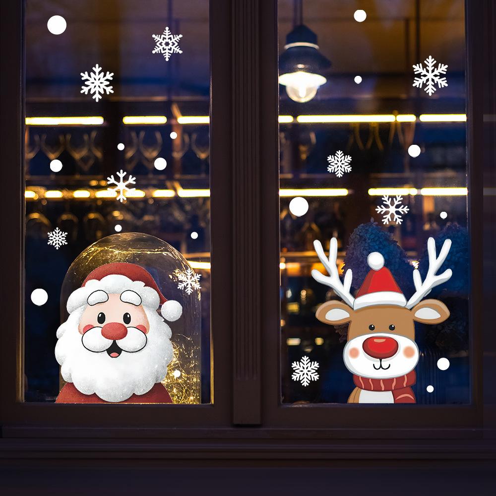Cartoon Santa Claus Reindeer and Snowflake Atmosphere Decorative Glass Door and Window Stickers