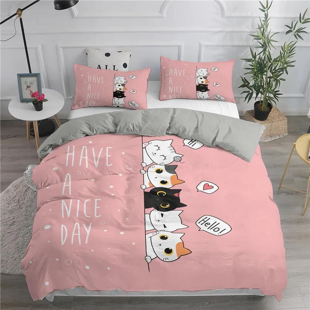3D Gedrucktes Cartoon Katzen Bettwäscheset Einzelbett Twin Doppelbett Queen King Cal King Größe Bettwäscheset