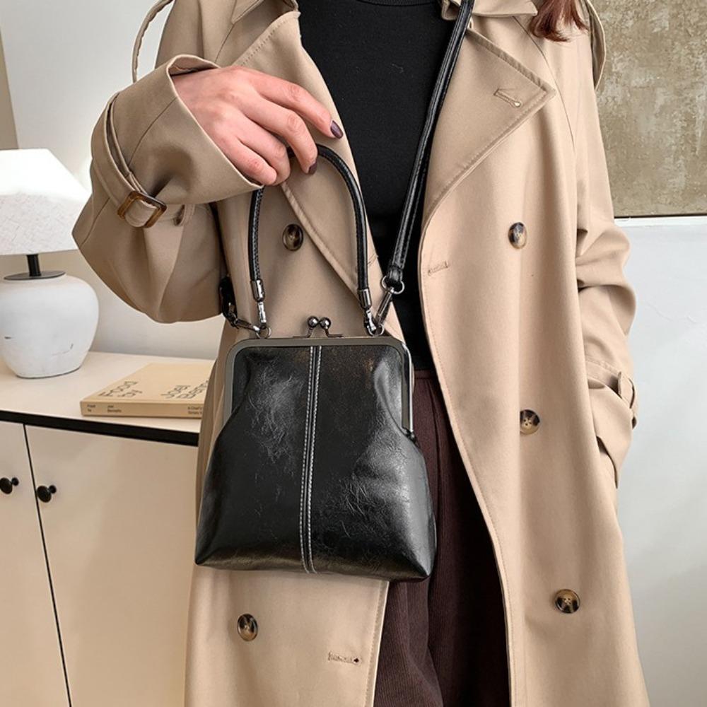 Elegantní taška přes rameno s polibkovým uzávěrem PU kůže Vintage dámská kabelka Dámská/Dívčí