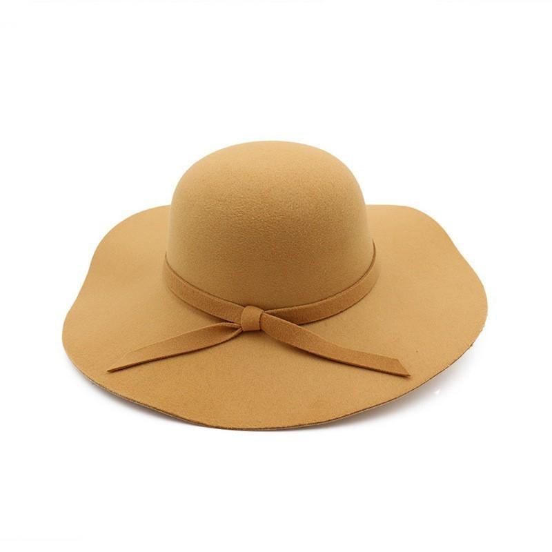 Classic Ladies Felt Hat With Big Brim And Bow For Outdoor And Casual Use