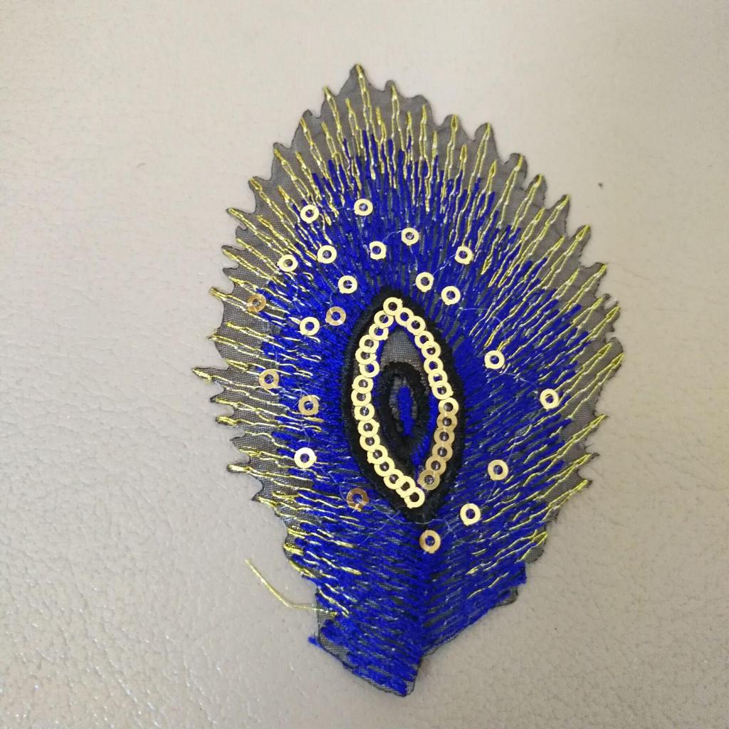 Peacock Feather Embroidered Sequin Patch for Dance Costume Hem - Self-Adhesive Fashion Decoration.