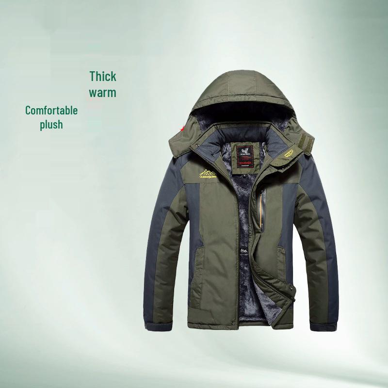 Men's Plus Size Fleece-Lined Windbreaker - Windproof, Waterproof, Warm Cotton Jacket for Mountain Climbing