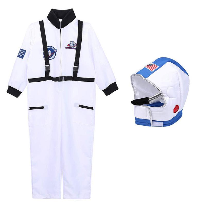 

Space Suit Cosplay Astronaut Costume Mask Jumpsuit Stage Halloween Party Kids S білий
