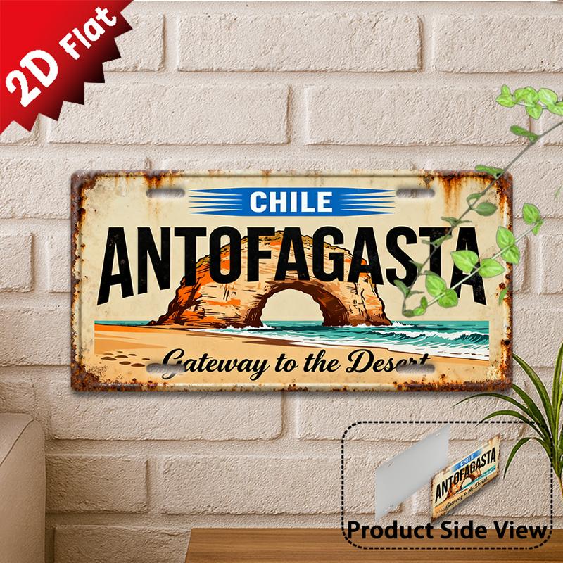D Flat pc ANTOFAGASTA Metal Sign Outdoor Wall Art Retro Metal Sign Desert Coast Decor Patio Wall Decor Garage Wall