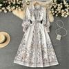 Lapel Single Breasted Swing Palace Style Print Dress