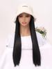 Women's Winter White Fisherman's Hat Black Long Straight Wig Hat Wig