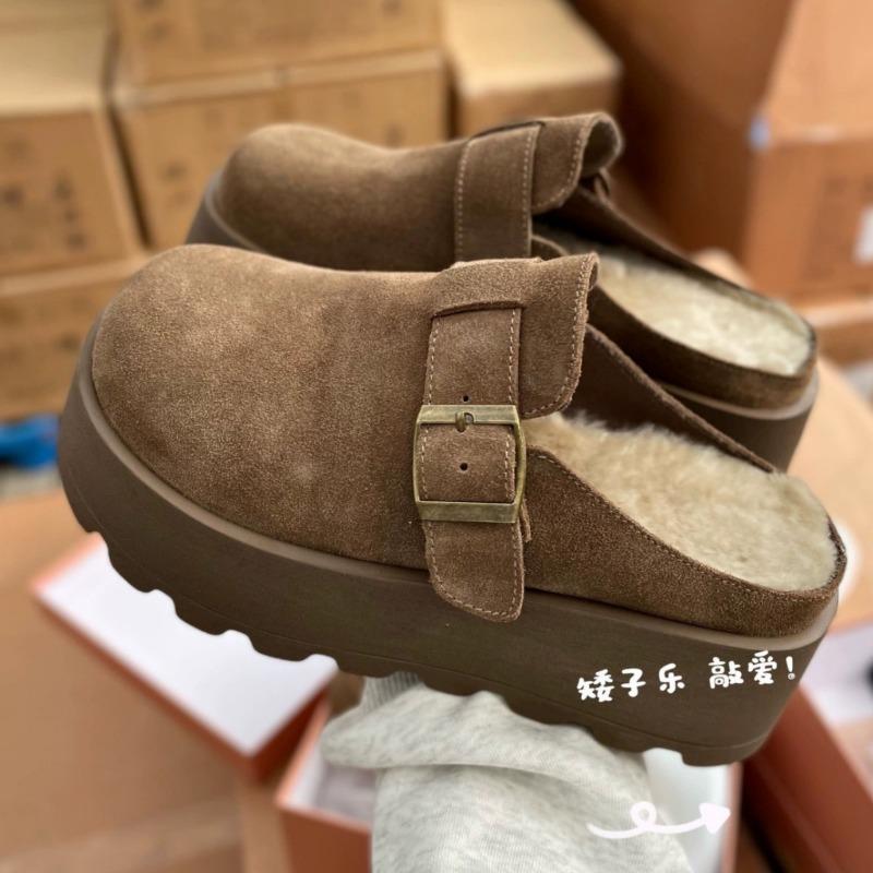Thick-soled High-heeled Boken Half-drag Women's Autumn and Winter Models Versatile Matte Rabbit Hair Bag Head Slippers One-pedal Shoes