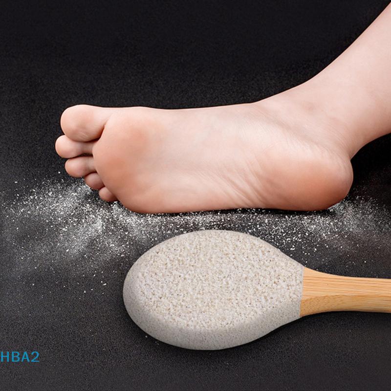 1pc Foot Pumice Stone round Foot Scraper Callus Remover Dead Skin Exfoliator Foot File with Bamboo Handle for Foot Care White