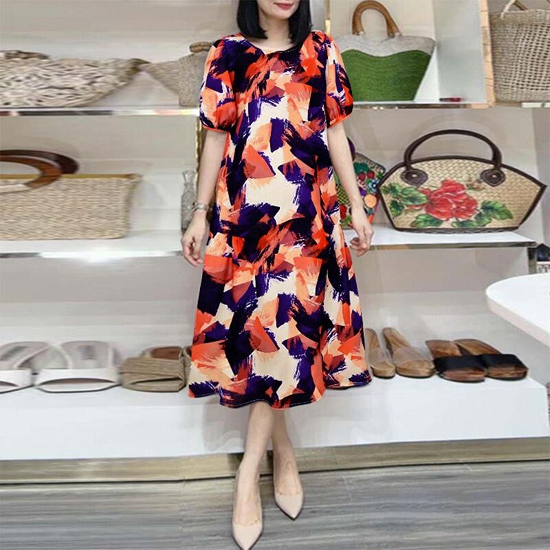 

ZANZEA Женское повседневное длинное платье с круглым вырезом и короткими рукавами с цветочным принтом 5XL темно-синий