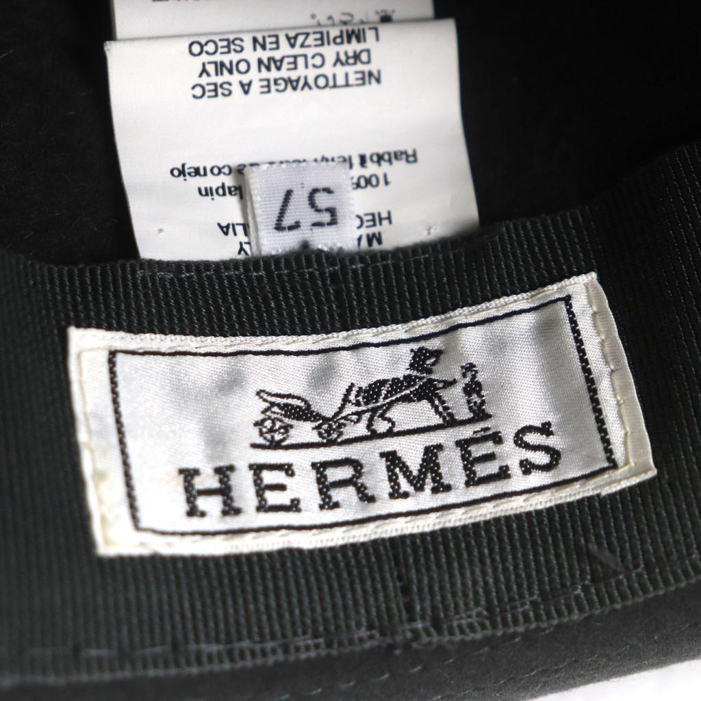 Great HERMES Hat Rabbit Felt Fedora with Ribbon Dark Gray Wool Mens 57 Used