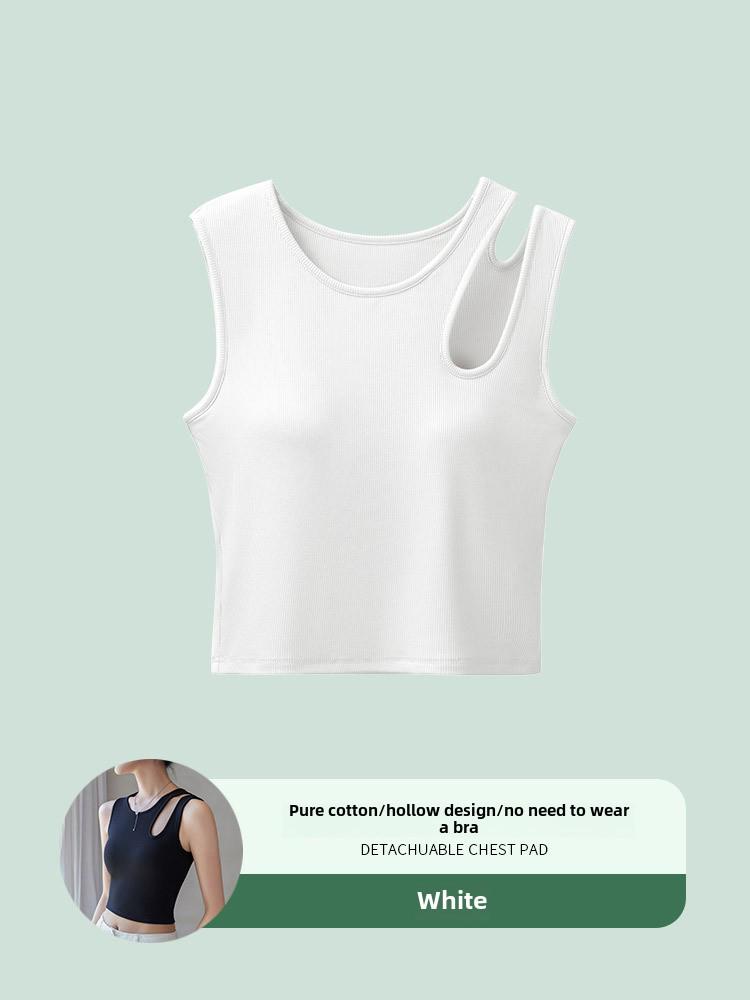 

Женский черный топ-майка с нагрудными вкладышами - Летний короткий шикарный топ-бра Small белый