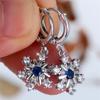 Cute Female White Blue Zircon Stone Snowflake Hoop Earrings Fashion Female  Color Wedding Jewelry For Women
