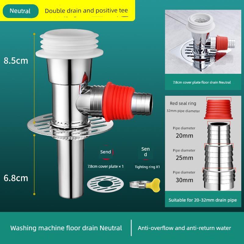 Washing Machine Drain Pipe Three-Way Connector for Floor Drain, Anti-Odor and Anti-Insect Bathroom Diverter, One-To-Two Splitter