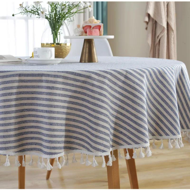 Tablecloth Around Cotton Linen Tassel Tablecloth Plaid Round Tablecloth Red Striped Lattice Table Map Wedding Cloth Cover