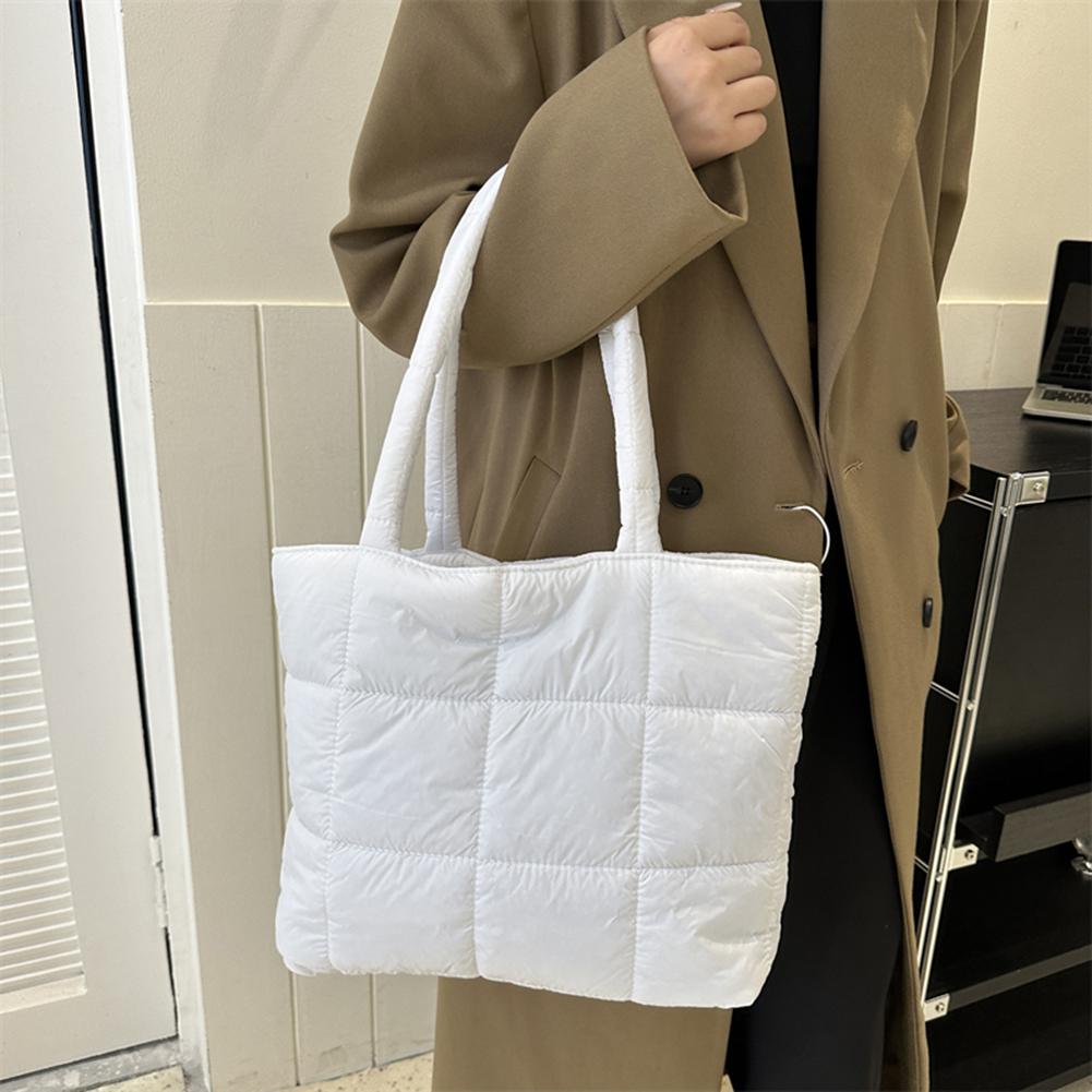 Women Padded Shoulder Bag Large Capacity Top Handle Bag Fashion Space Pad Cotton Puffer Tote Handbag Quilted Shopper Bag