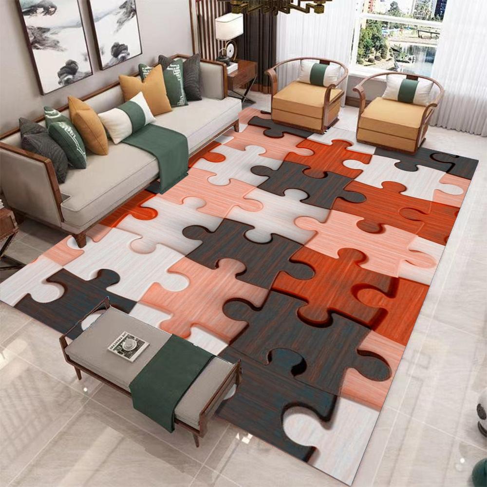 3D Puzzle Vzor Koberec do Obývacího Pokojí Kreativní Stereo Design Vnitřní Domácí Dekorace Velký Plošný Koberec Protiskluzová Podložka pro Hravý Domov