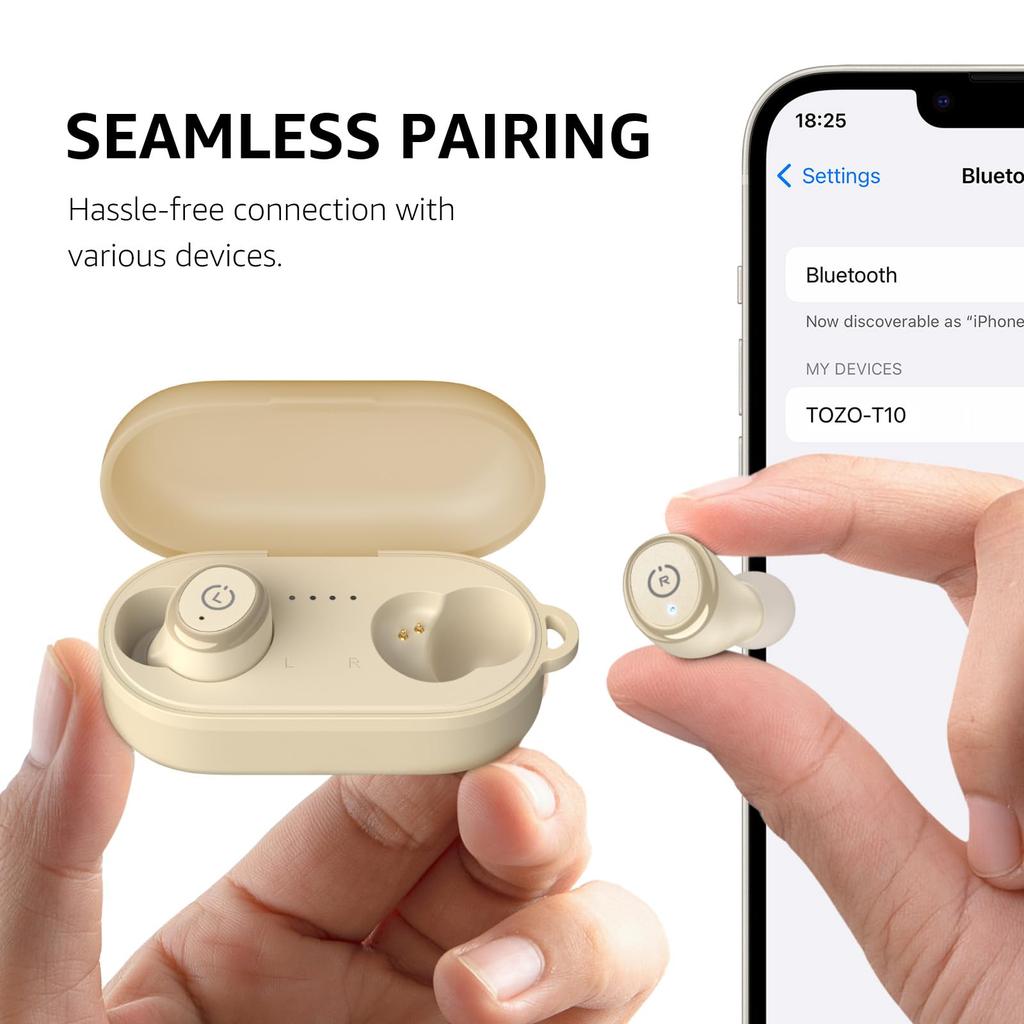 TOZO T10 Bluetooth Sans Fil Son Chaud Compact et avec Annulation de Bruit ENC pour Application Personnalisée IPX8 Jusqu'à 55 Heures de Charge Sans Fil Rapide Continue Parfait