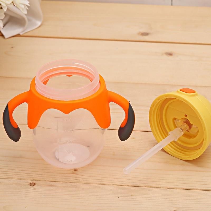Cute Baby Cup Kids Children Learn Feeding Drinking Water Straw Handle Bottle Training Cup Baby