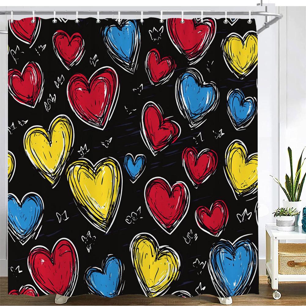 Modern Pink Love Style Pattern Shower Curtain Bath Curtain Romantic Printed Bathroom Curtains For Home Decoration Curtain
