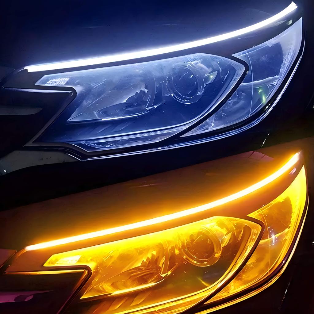 2pcs Automotive LED Decorative Light Strip Start Scan Atmosphere Light Car Grille Mesh Flow Light with Dual Color Environment Light