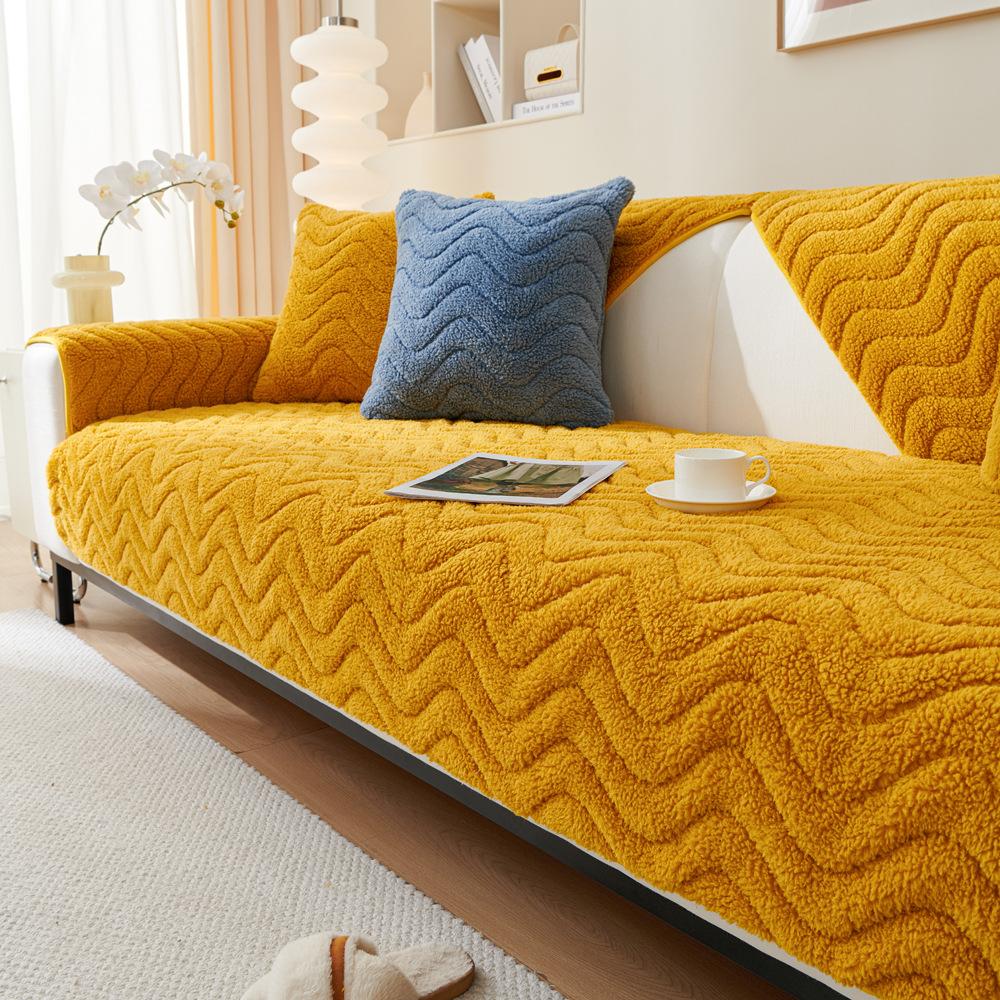 Thick Lambskin Winter Sofa Cushion Nordic Minimalist Style Plush Non-Slip Seat Cushions High-Grade Solid Color Sofa Towel