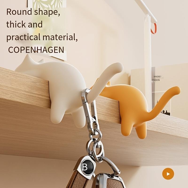 1pc Cute Cat Design Portable Hanging Bag Holder - Sturdy Wall-Mounted Desk Hook, Lightweight Portable Organizer for Office & Kitchen