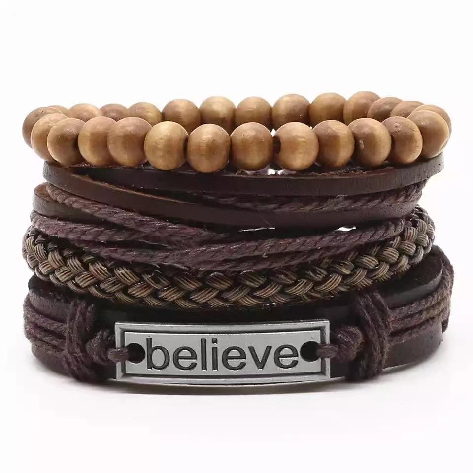 Braided Bracelet Leather Bracelet Multi-layer Four-piece African Map Set Retro Jewelry Men's