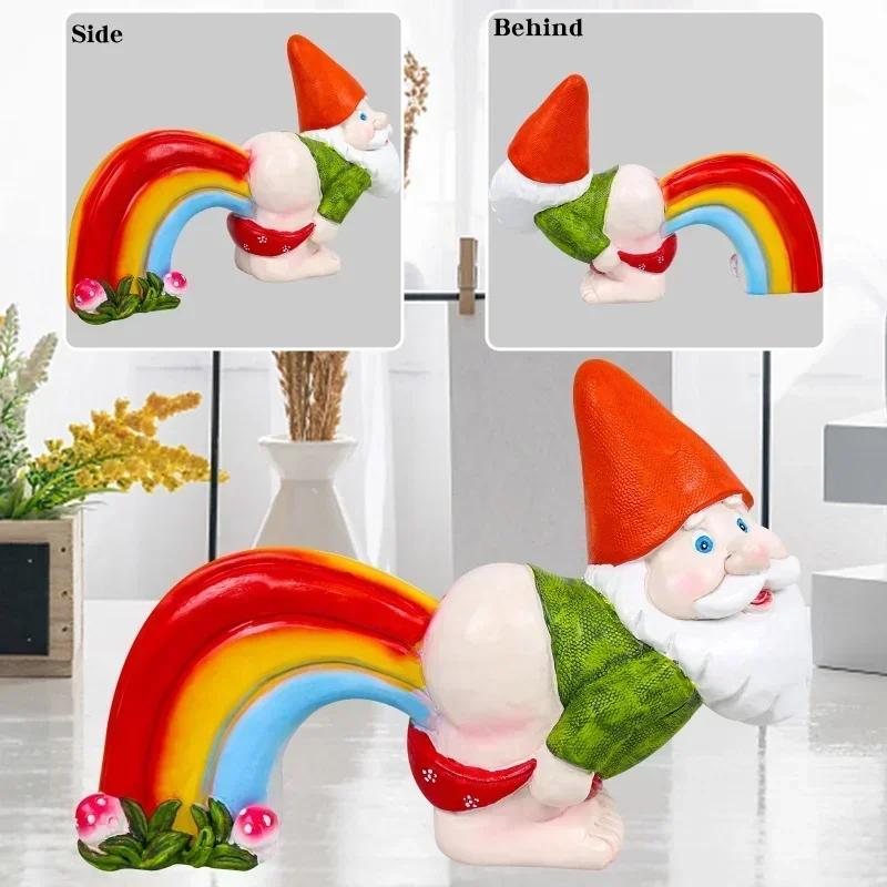 Lucky Garden Rainbow Fart Dwarf Gnome Micro Landscape Crafts Gnome Ornament Funny Dwarf Throw Up Statue Bonsai Home Decor