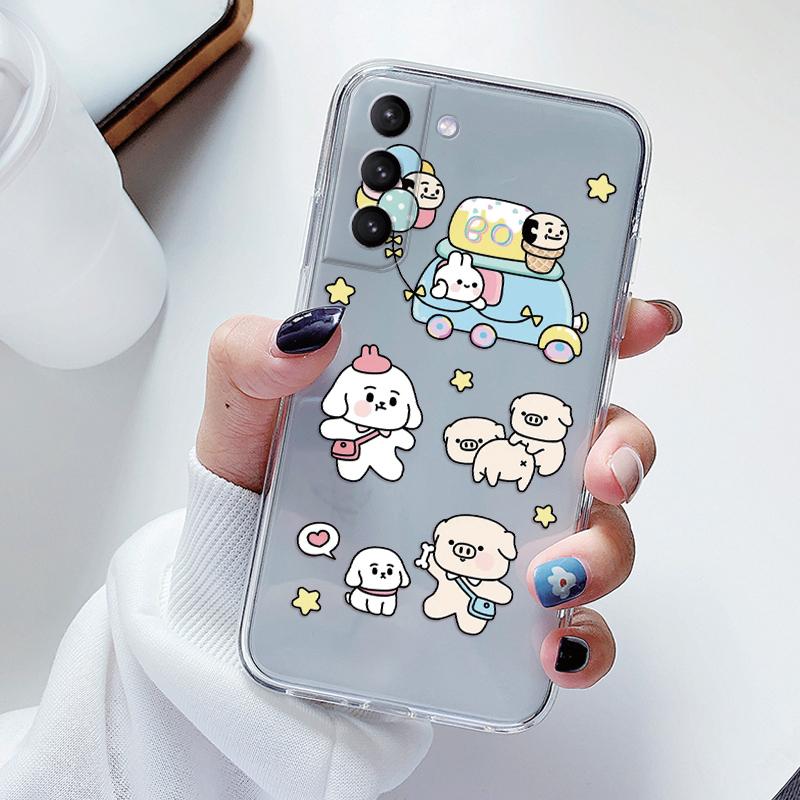 Transparent Case For Samsung Galaxy S23 S 23 Ultra S23 Plus Cover Cartoon Flowers Soft TPU Shockproof Funda For Samsung S24+ Bag