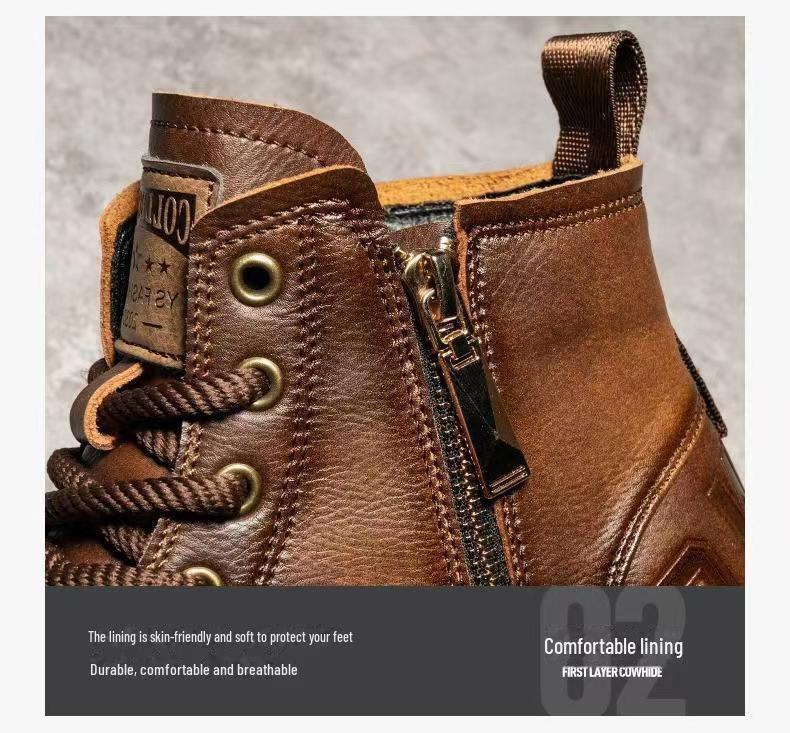 Men's High-Top British Style Leather Boots - Spring Retro Lace-Up Outdoor Martin Work Shoes