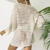 Women's Summer Knit Hollow Out Pullover Round Neck Long Sleeve Bikini Cover Up Beachwear Swimwear Dress