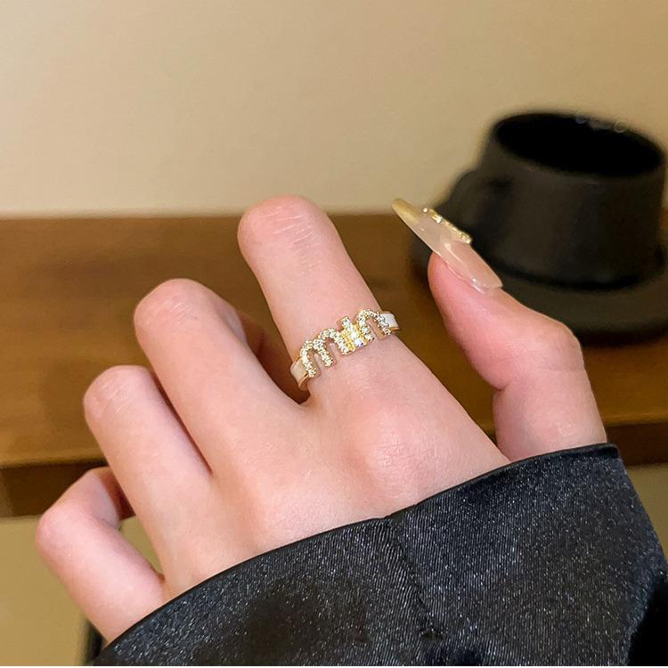 18K Gold Plated Pearl & Diamond Open Ring: High-End Fashion Jewelry for Women