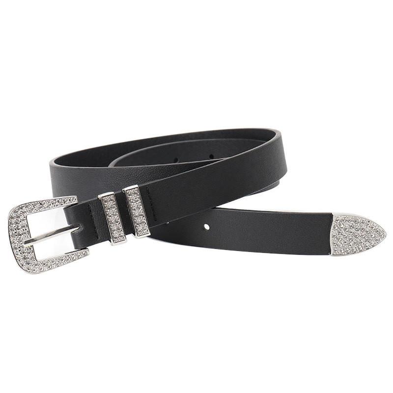 Alternative Fashion Unisex Faux Leather Belt With Sparkling Rhinestone Buckle For Street Style